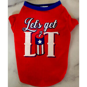 Lets Get Lit Puppy Dog Pet Shirt XS Red Blue Firecracker July 4th Dog Outfit USA